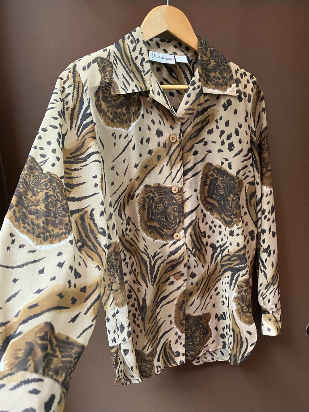 Women's Animal Print Sheer Button-Down Shirt Vintage. Small